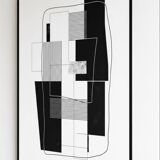 Black and White Abstract Art Mural – Modern Geometric Illustration
