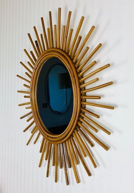 Mirror sun rattan - vintage 70
