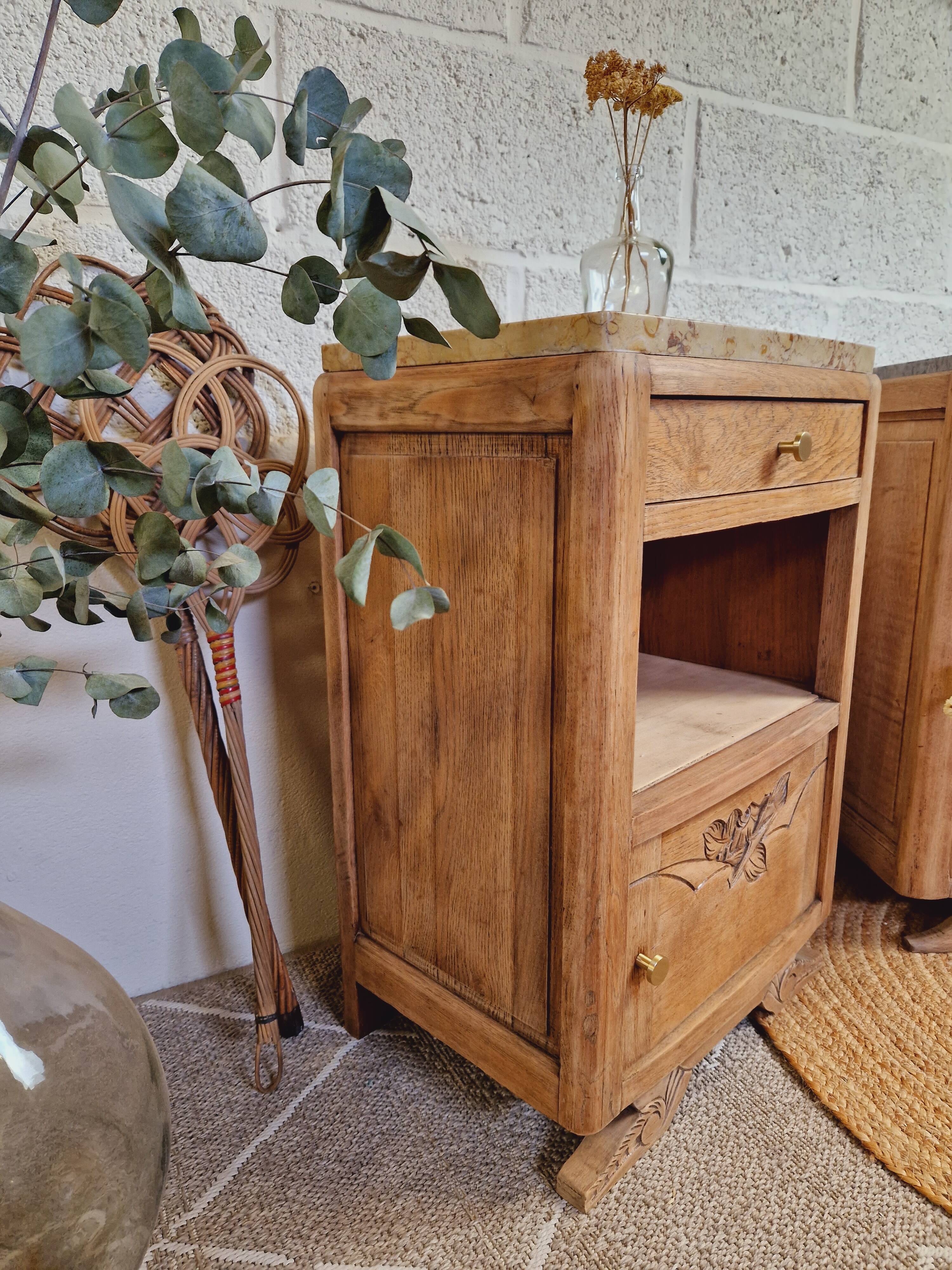 Pair of art deco oak bedside tables