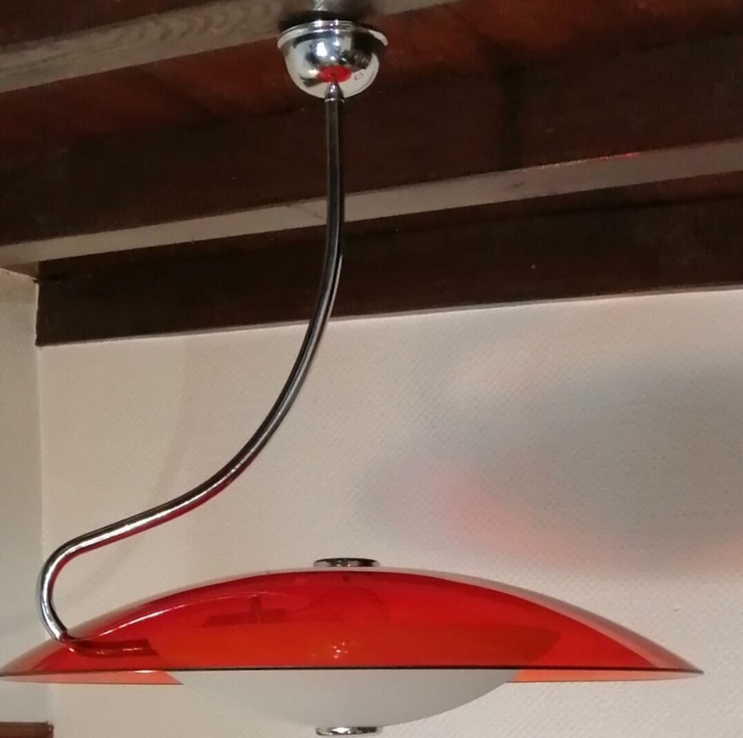 Vintage red space age glass pendant from the 80s