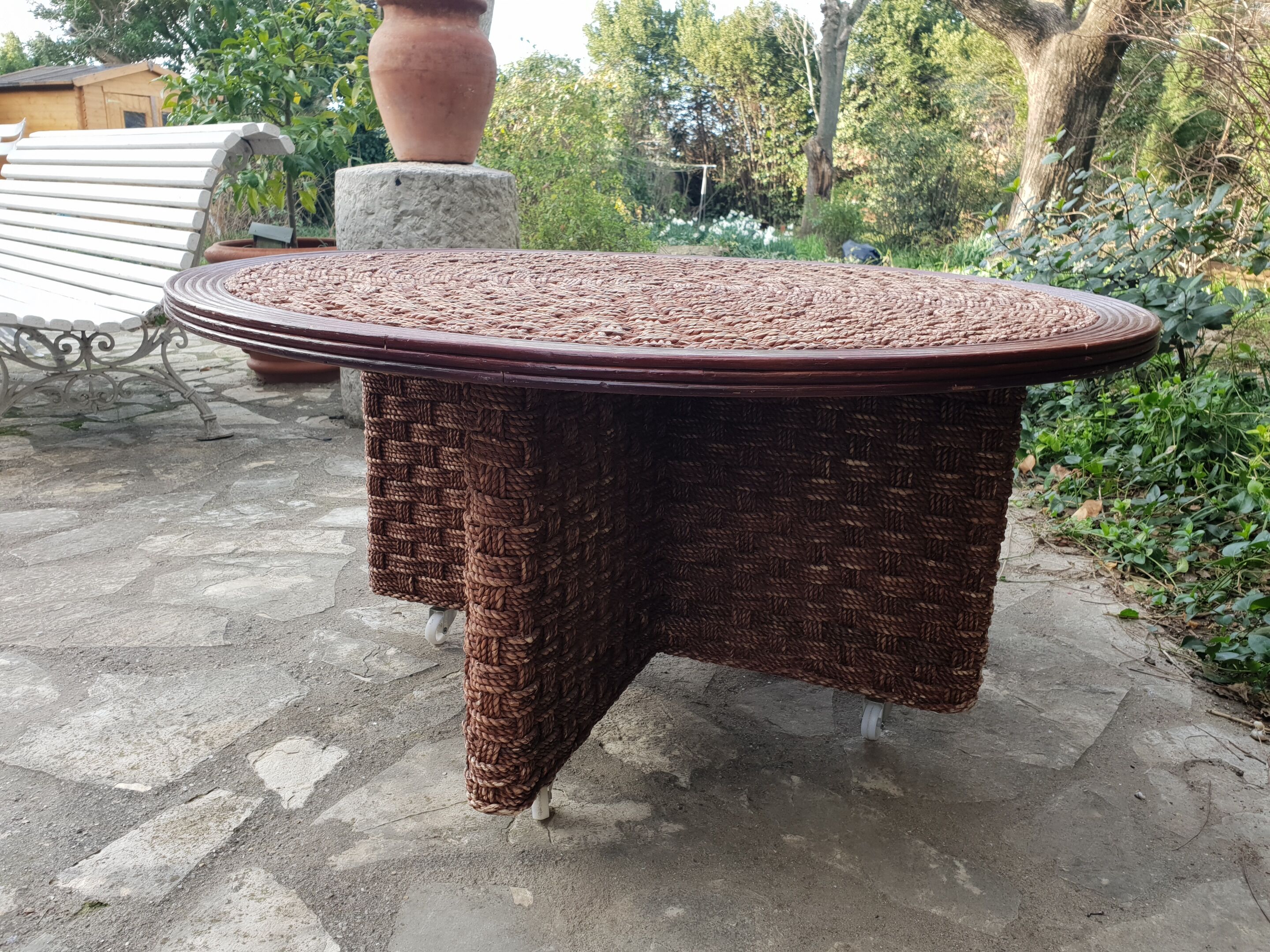 Vintage rope coffee table and stools