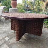 Table basse et tabourets en corde vintage