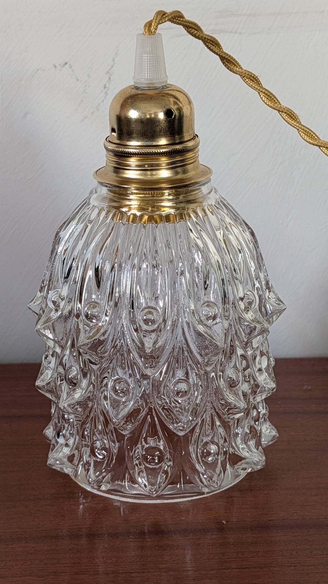 Suspension verre moulé décor ocelles de paon 70's
