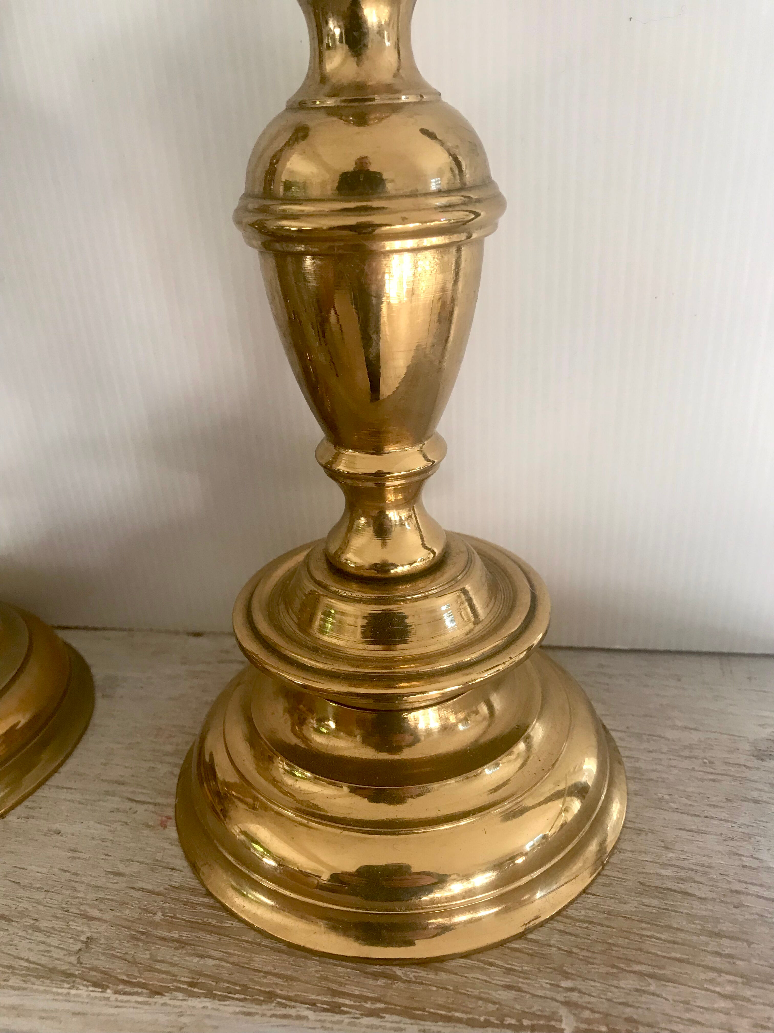 Pair of brass candle holders XIXth 31cm