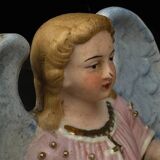 19th century polychrome plaster angel wall stoup