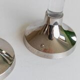 Two Vintage Candlesticks: Transparent Plexiglas & Chrome-Plated Metal, Italy 1970s Mid-Century Design