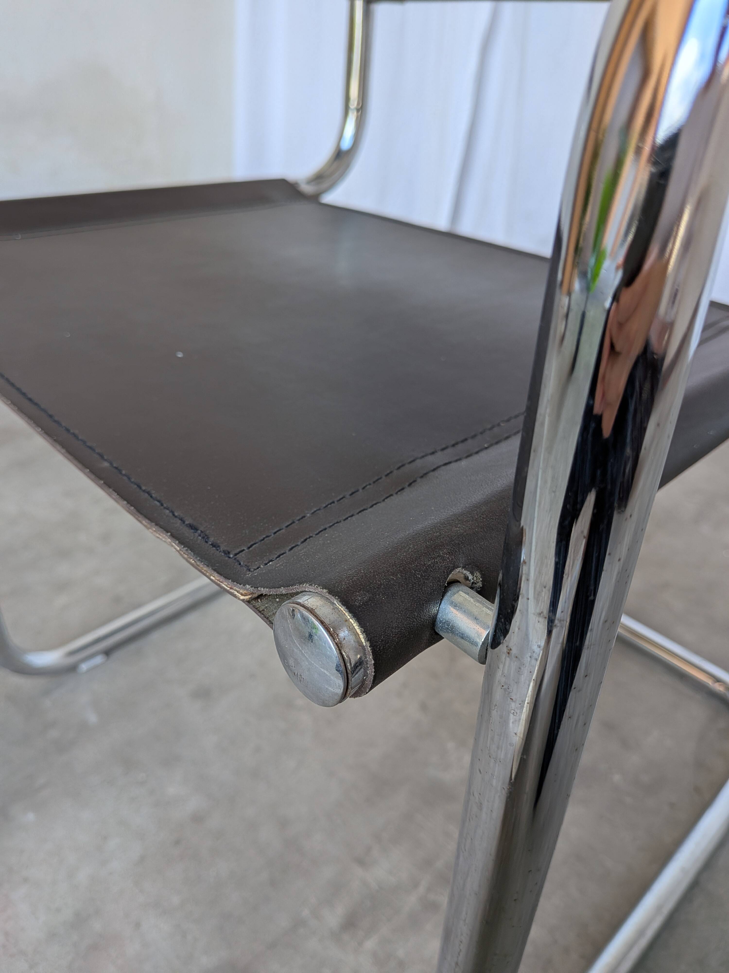 Vintage Mart Stam Style Armchair: Dark Brown Faux Leather Chrome Cantilever