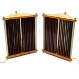 Leonardo Mosso 2 palisander and brass table lamps, Italy 1970s