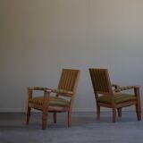 Pair of Art Deco armchairs in oak and fabric, Danish cabinetmaker, 1940s