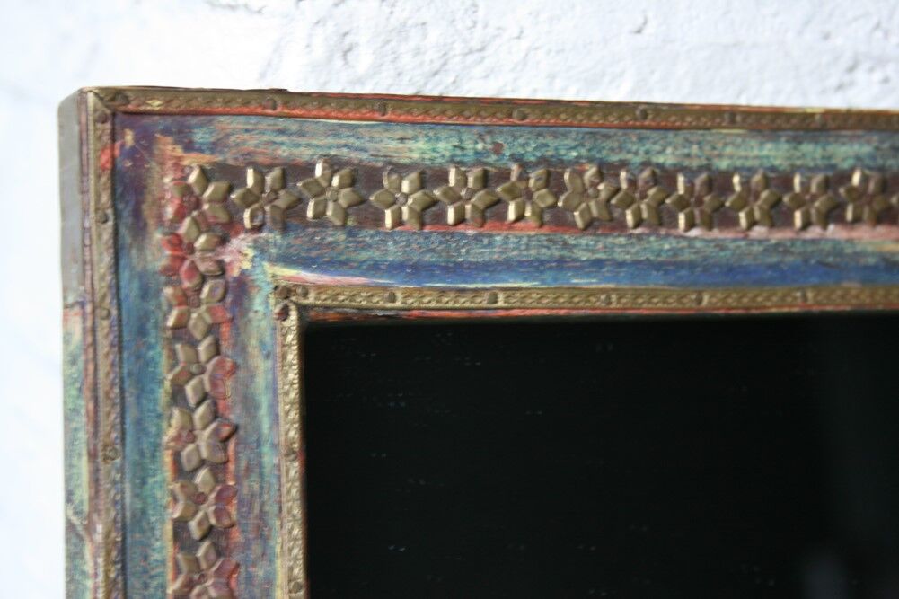 Handcrafted wooden mirror, metal décor 38x30cm