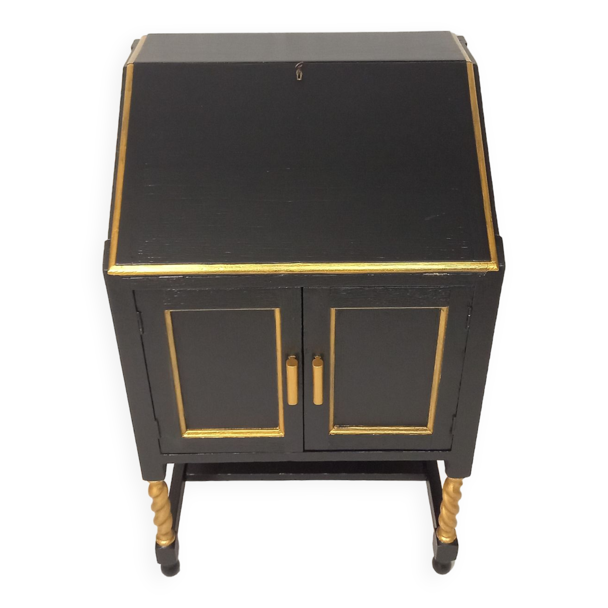 Small secretary with black and gold lid