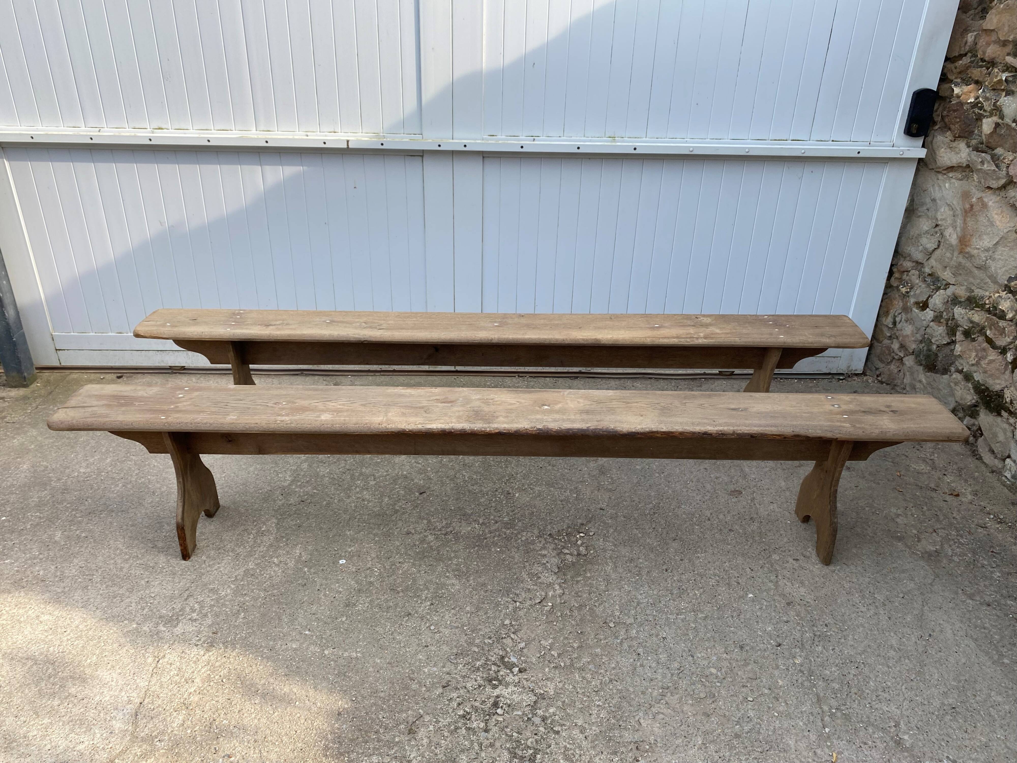 Pair of solid oak wood farmhouse benches 250cm rustic 1900