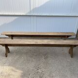 Pair of solid oak wood farmhouse benches 250cm rustic 1900