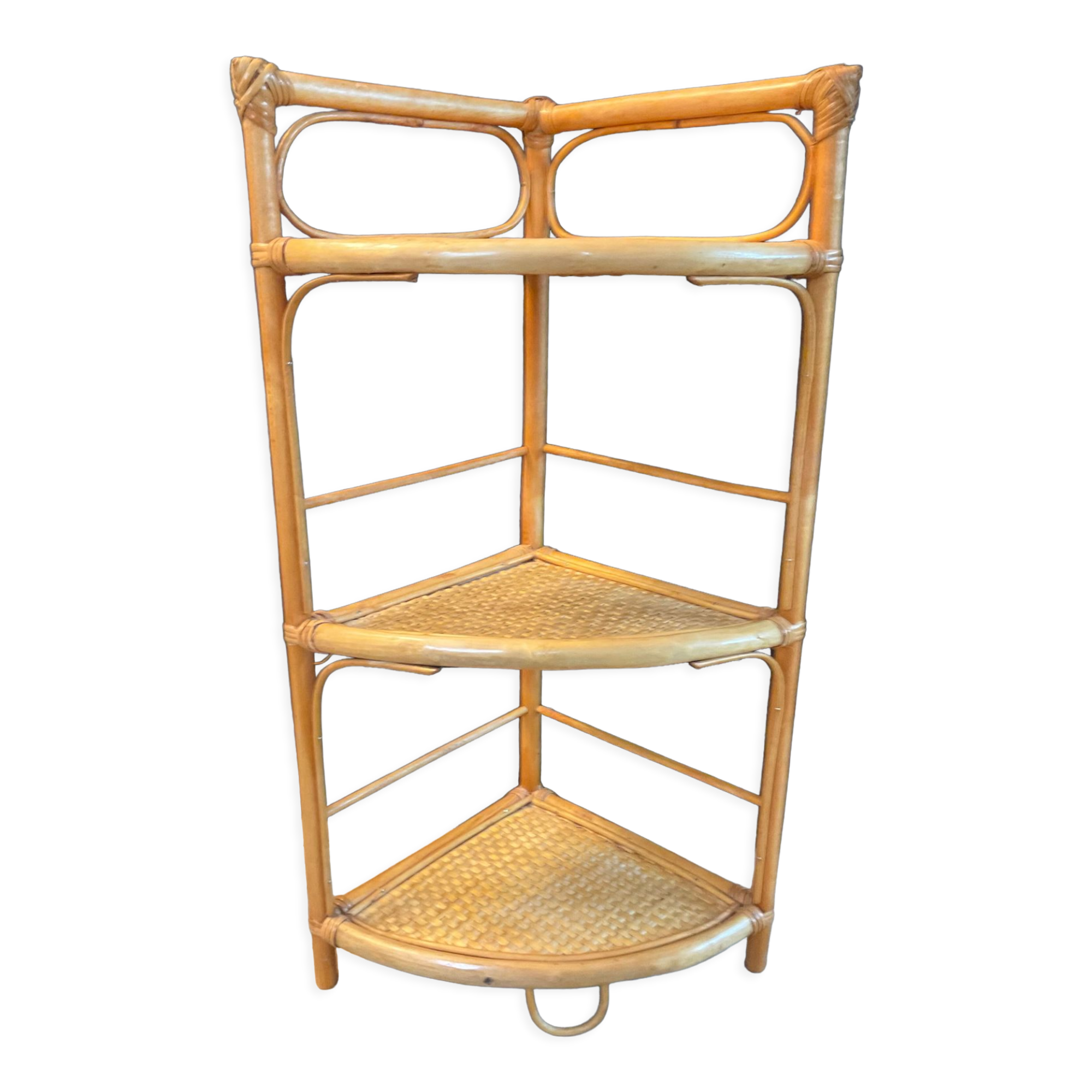 Vintage rattan and wicker corner shelf 70s