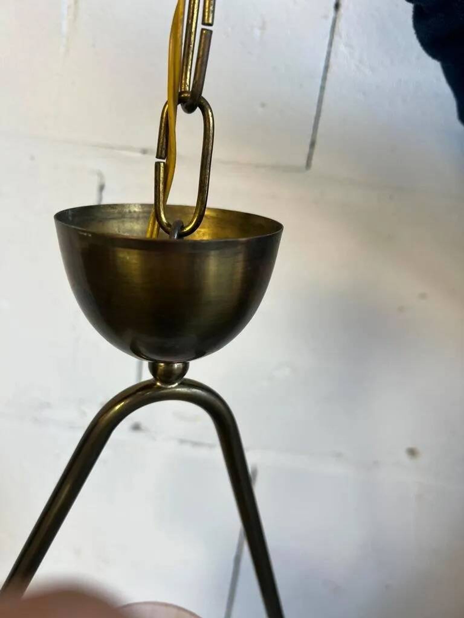 Vintage pendant lamp from the 50s brass & salmon pink opaline