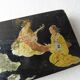 Old pen tray, Asian scene, in paper maché / boiled cardboard, Napoleon III