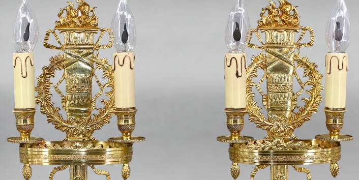 Pair of Gilded Bronze Wall Lights, Directoire Style, Two Lights
