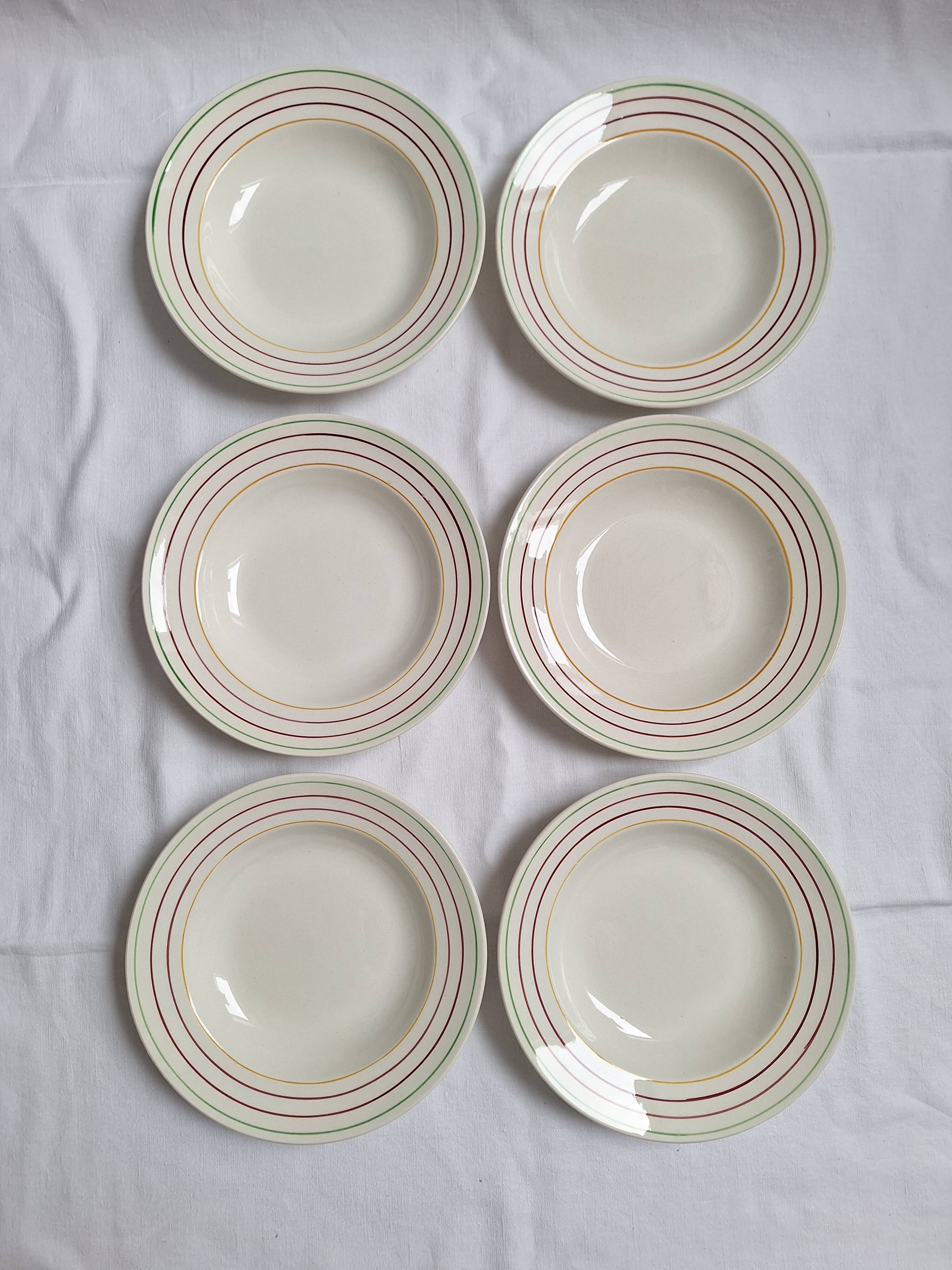 6 Assiettes creuses Gien modèle Jean vintage