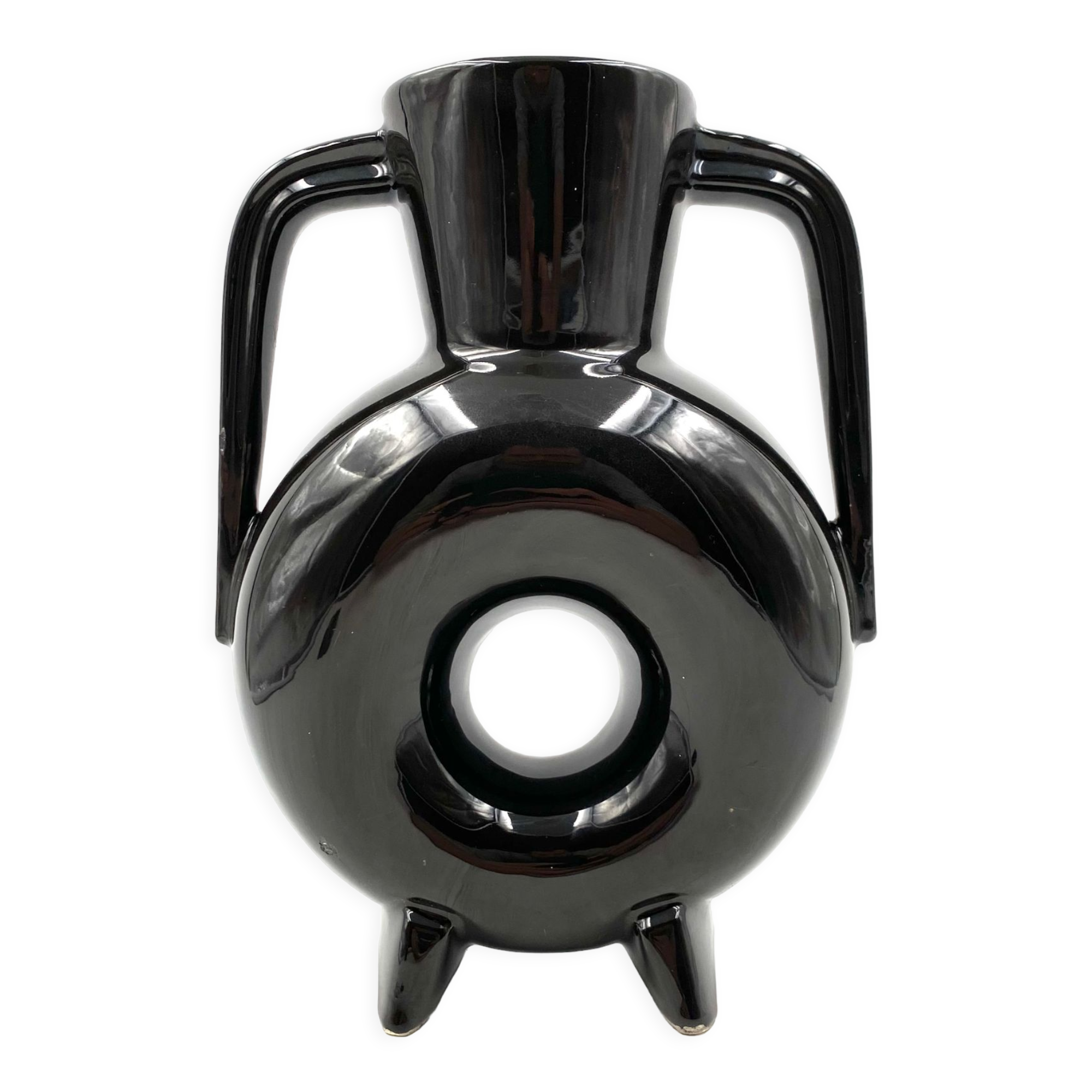 Vase en céramique noire moderne organique, France 1970s