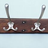 Vintage wall-mounted coat rack in solid wood - 6 hooks