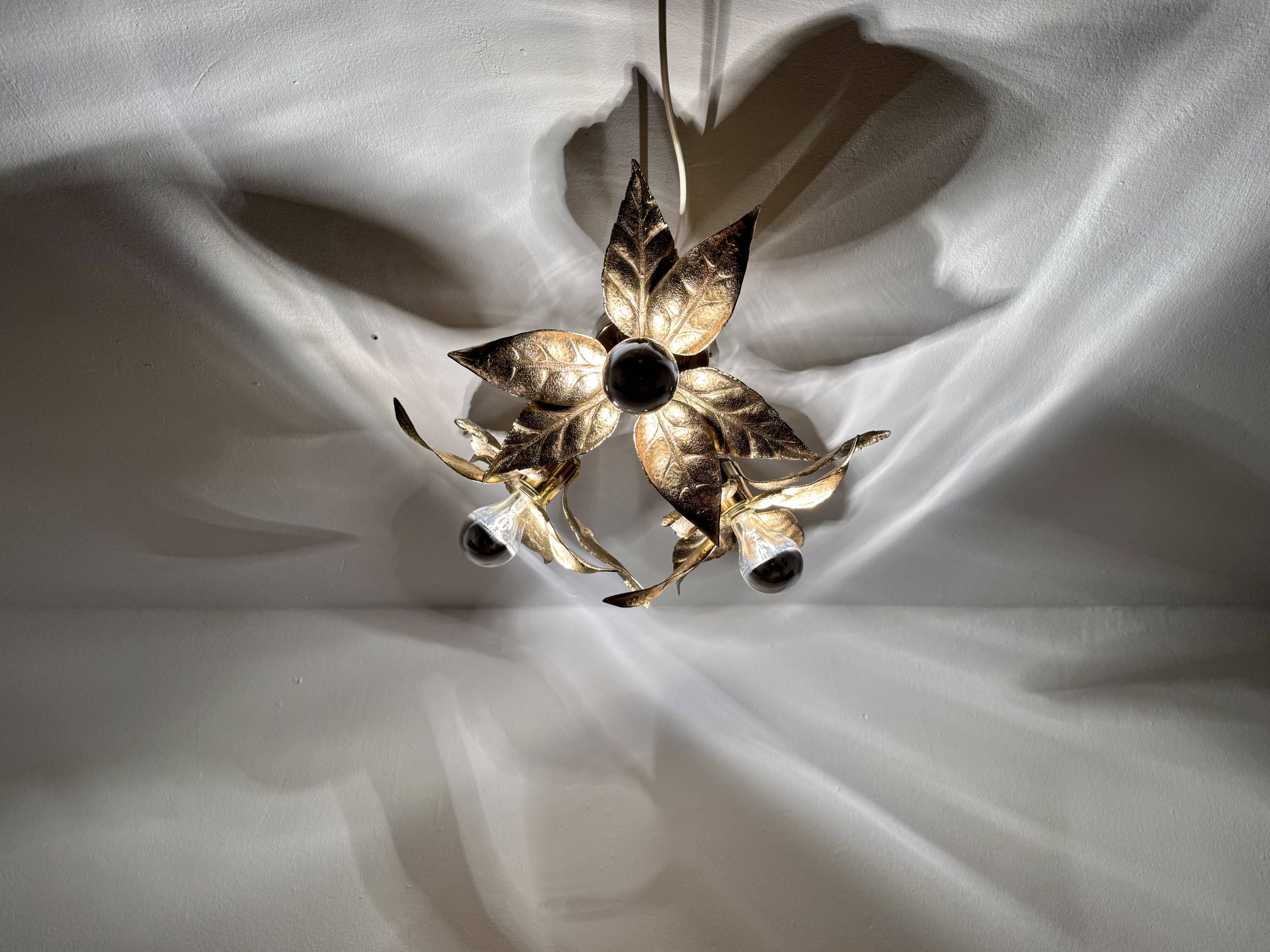 Large Floral Hollywood Regency Flush Lamp by Willy Daro for Massive