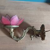 Applique lampe lotus fleur pétale nacre base bronze