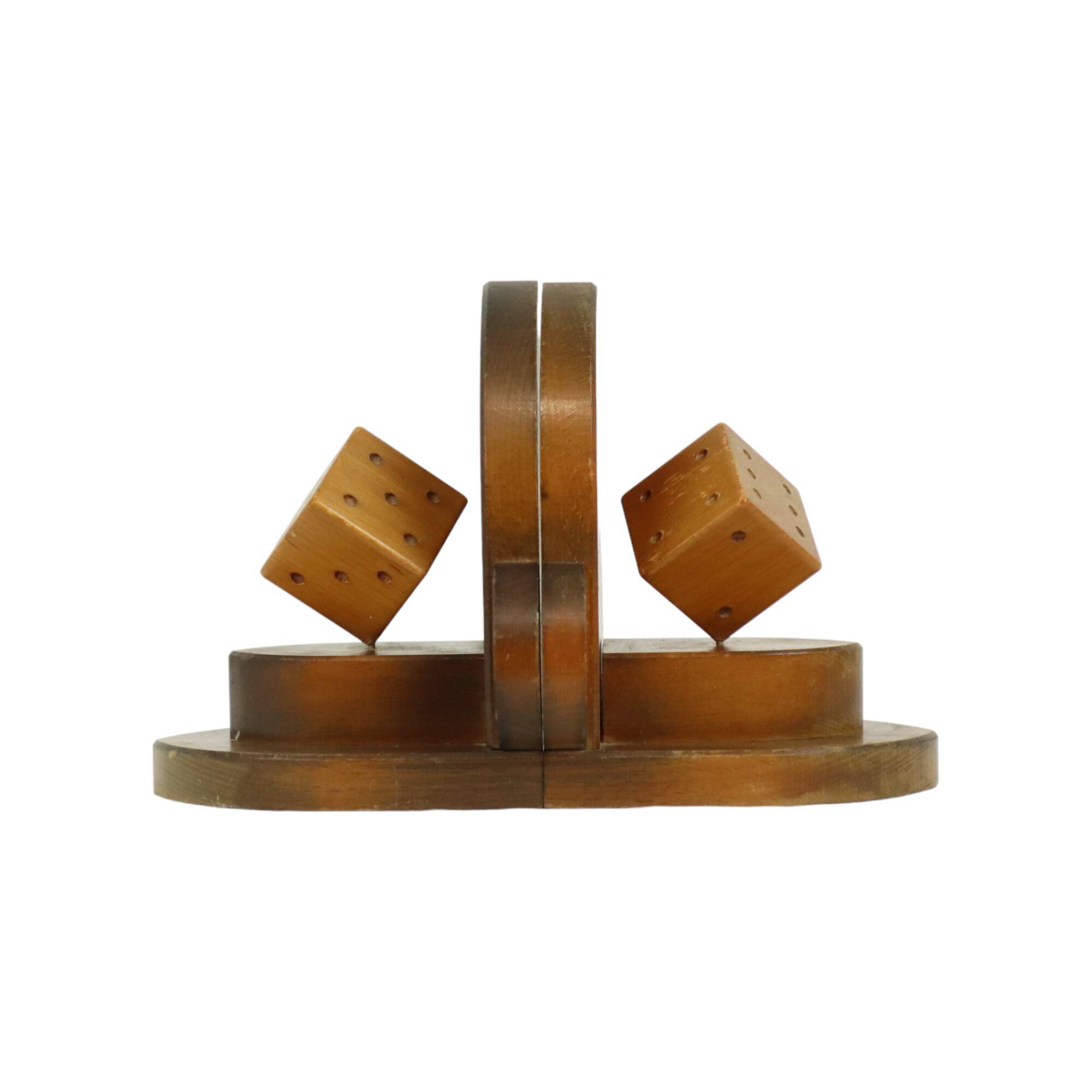 Vintage Wooden Dice Bookends Art Deco Style
