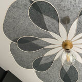 Floral pendant light in linen and rattan