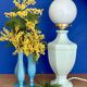 Vintage table lamp in blue ceramic and white opaline.