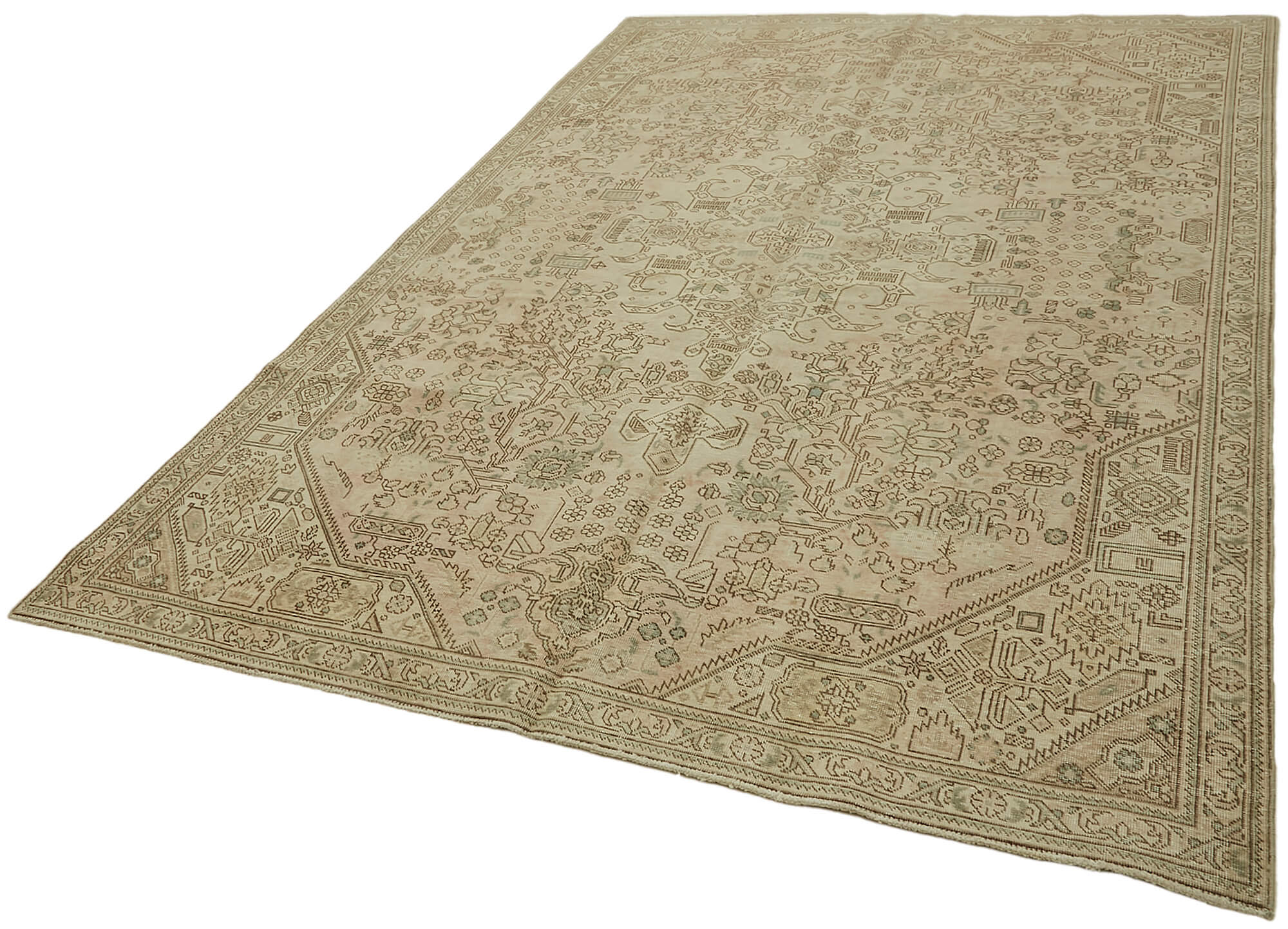 Hand-Knotted Persian One of a Kind 1970s 190 cm x 289 cm Beige Wool Carpet
