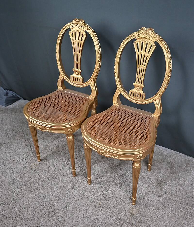 Paire de Chaises en Bois Doré, style Louis XVI – Début XXe