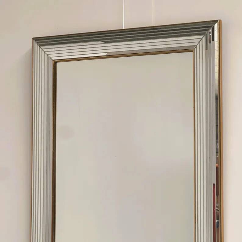 Vintage Disco Mirror Deknudt – Multi-Level Beveled Mirror Frame from the 1970s