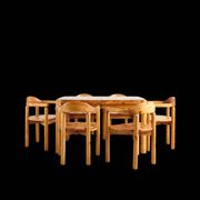 Table et 6 fauteuils brutalistes, Rainer Daumiller, Danemark, années 70