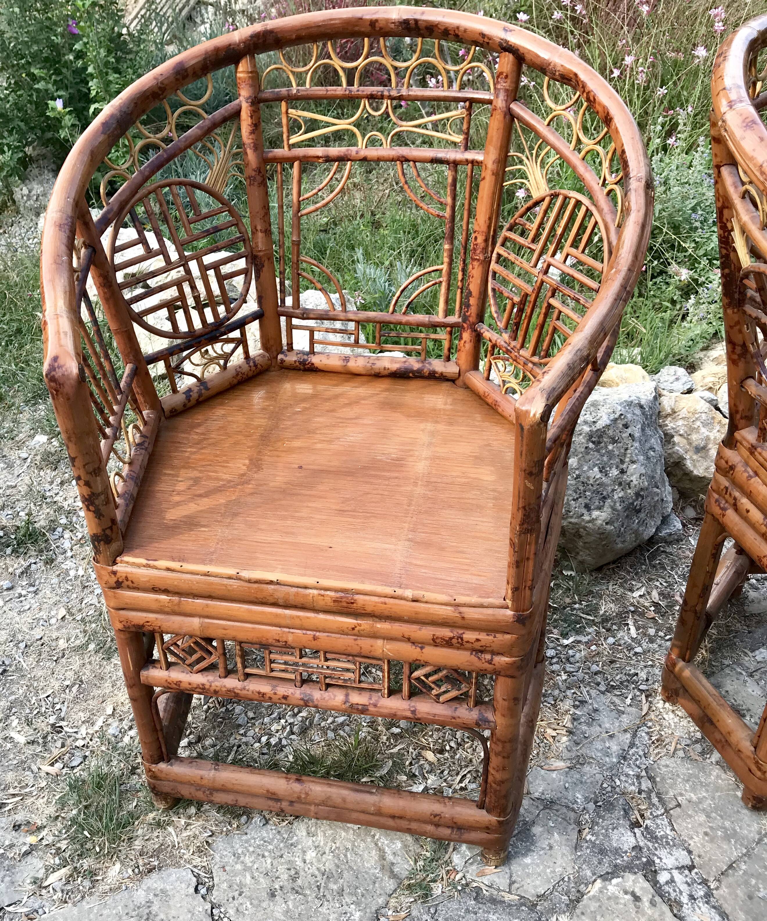 Paire de fauteuils vintage rotin et bambou