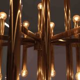 Grand lustre tubulaire Sciolari en laiton, Italie années 1960