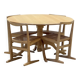Table à manger circulaire en orme des années 50 et 4 chaises en rotin, ensemble original des années 1960.