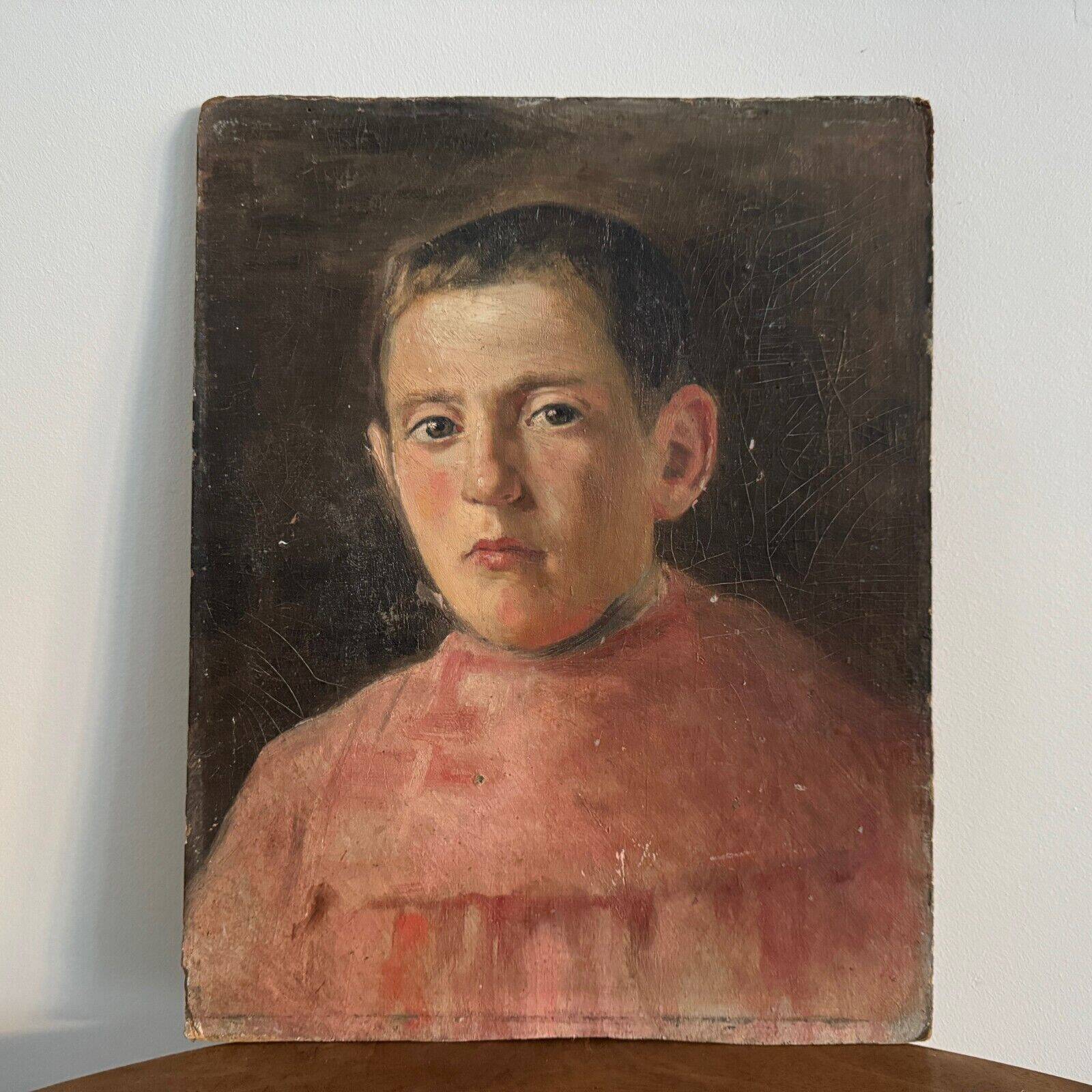 Oil on cardboard representing a choirboy from the early 20th century