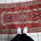 1920s handmade antique wool floral medallion rug, red, 87 × 151 cm - 1C1297