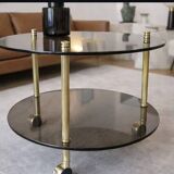 Table desserte laiton et verre-roulettes — style Art Déco