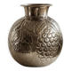 Vintage Italian vase in nickel-plated brass from the 1960s, hand-hammered relief of fruits and leaves.