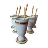 Set of 6 Dussault porcelain mazagrans with golden spoons
