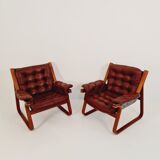 Fauteuils suédois scandinave en cuir des années 1970 par Carl-Henrik Spark pour Ulferts Suède