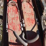 3 pairs of old skis
