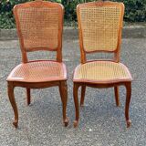 2 Louis XV style caned chairs in solid wood
