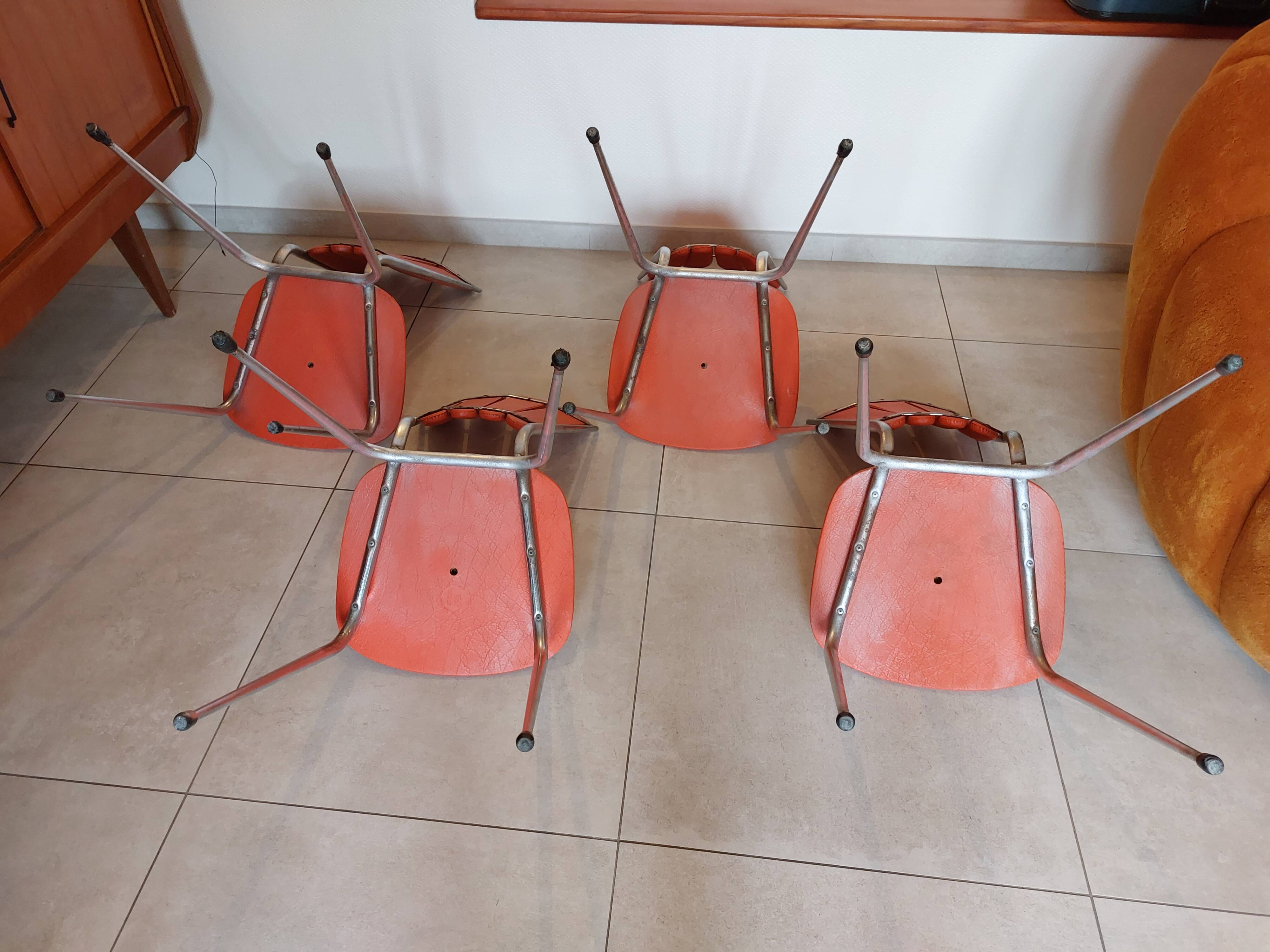 4 orange petal chairs, vintage