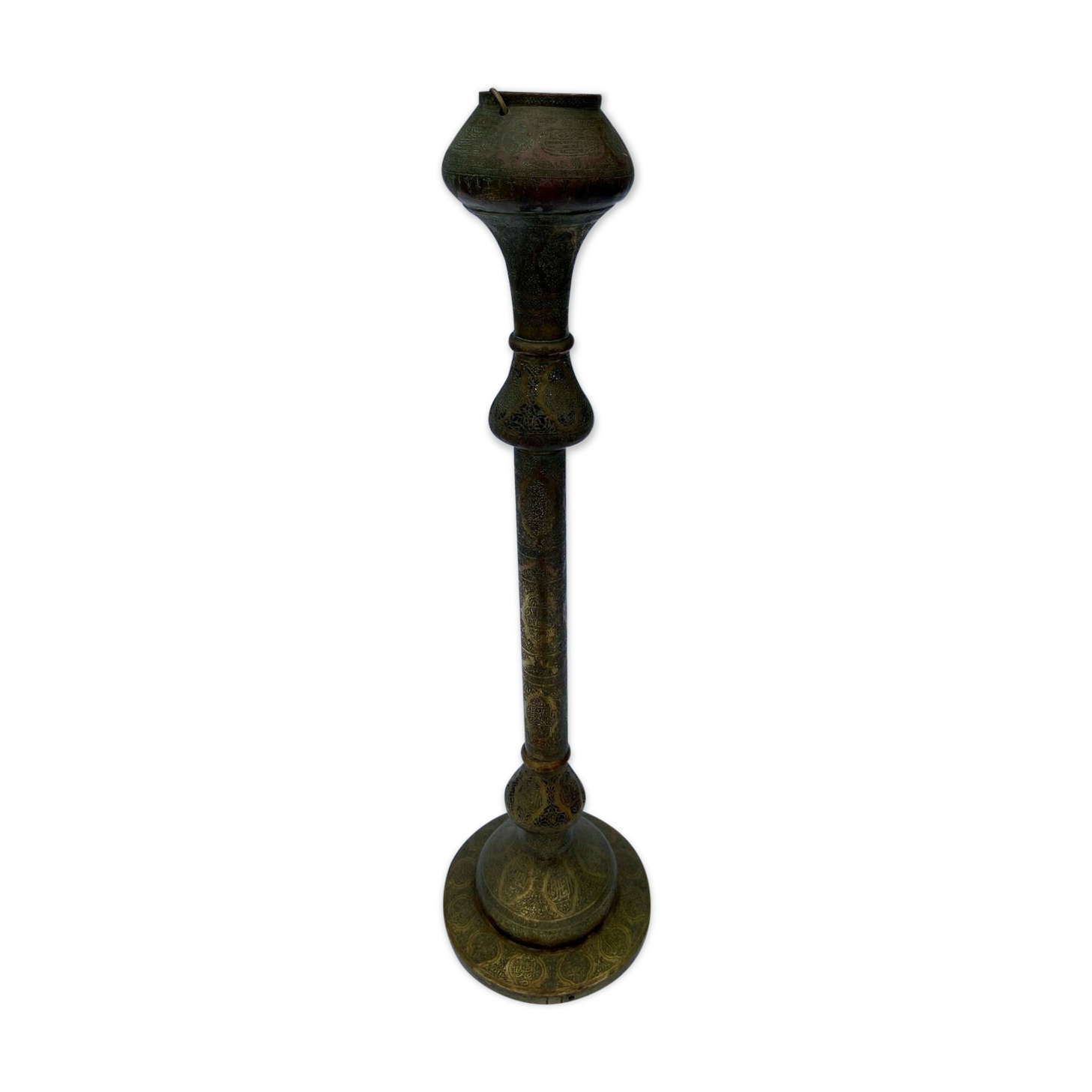 Oriental brass lamppost severe late 19th beautiful patina