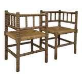 1950s turned wood corner chairs