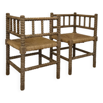 1950s turned wood corner chairs