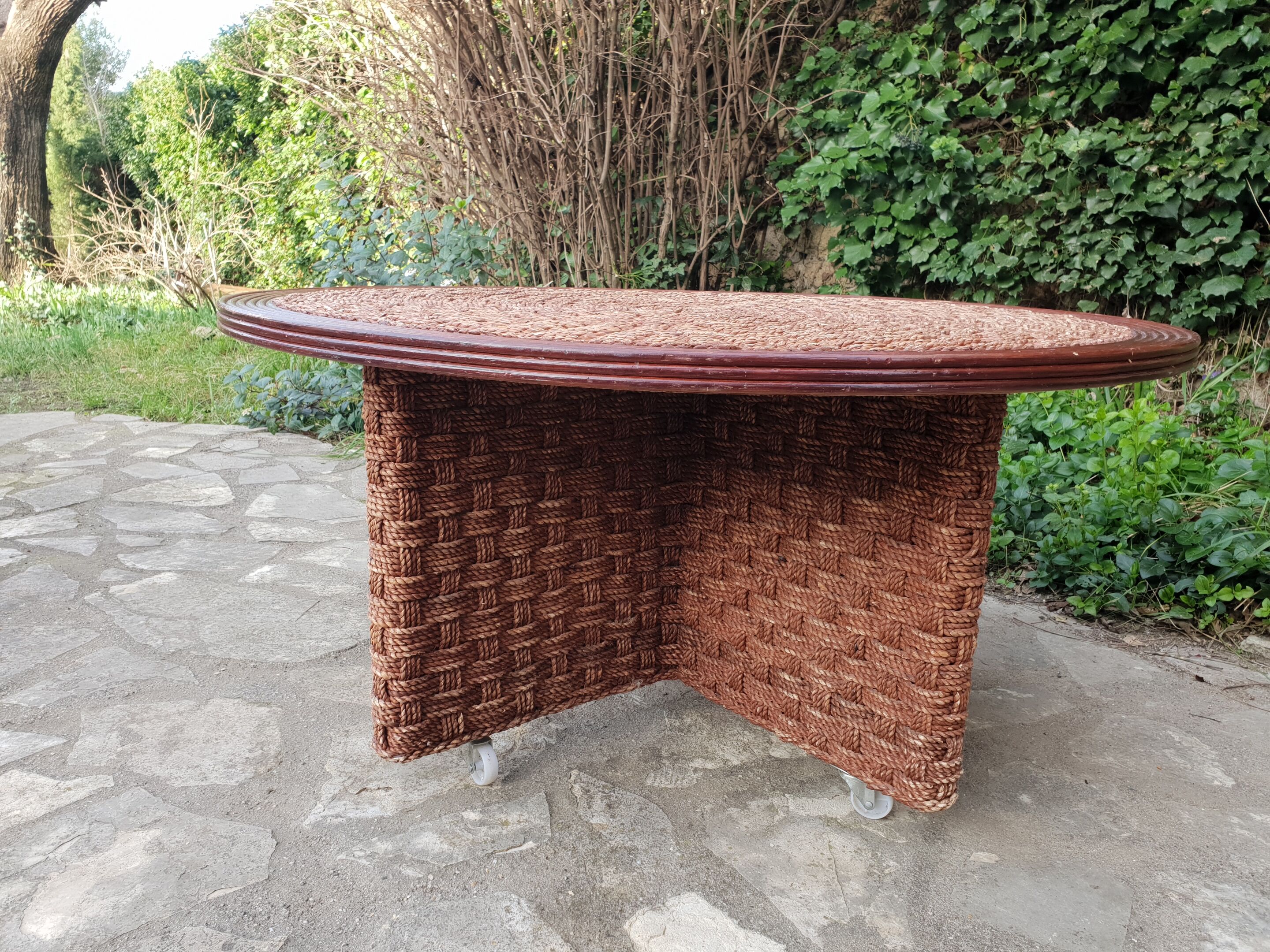 Vintage rope coffee table and stools