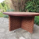 Table basse et tabourets en corde vintage